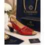 Sandale dama rosii din piele naturala box cu lac, cu toc mediu comod, model S33LR